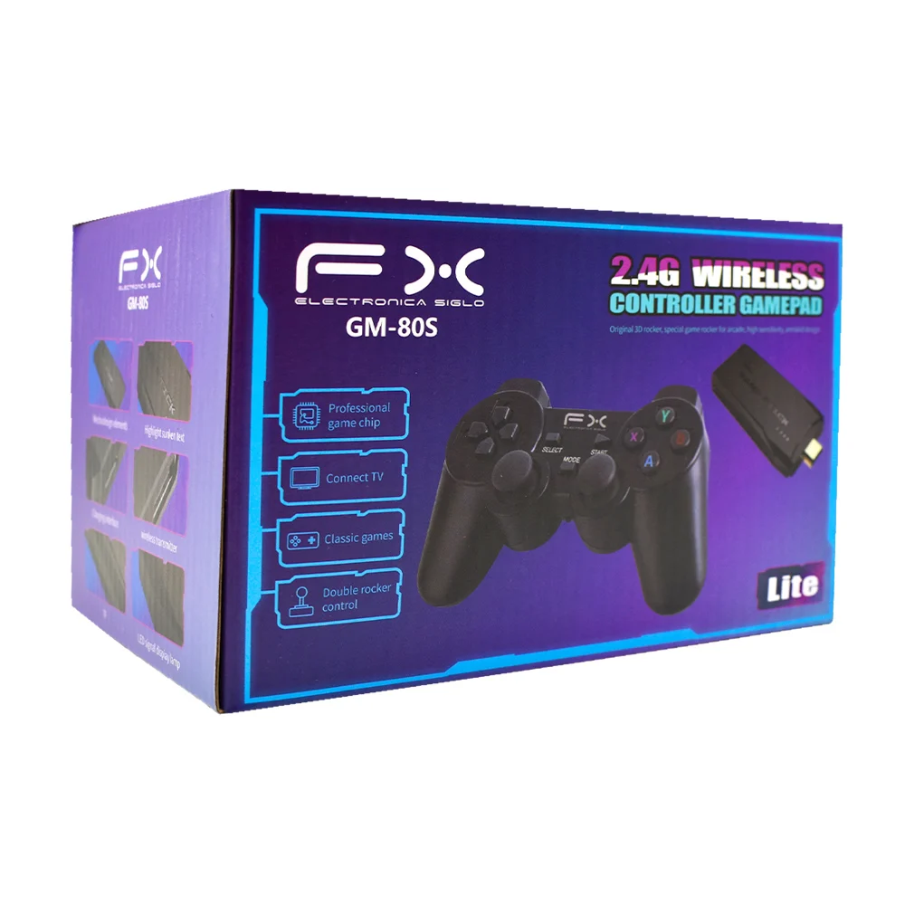 Consola fx de videojuegos con 2 controles inalámbricos y memoria de juegos / 2.4g wireless controller gamepad / gm-80s