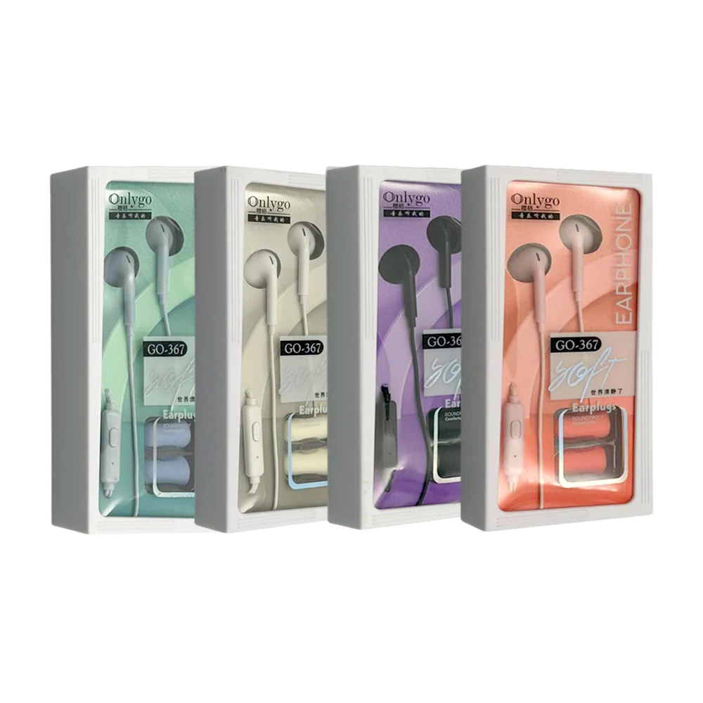 1 Paquete de audífonos alámbricos con control de sonido, entrada auxiliar y tapones de oídos, variedad de colores / onlygo / go-367