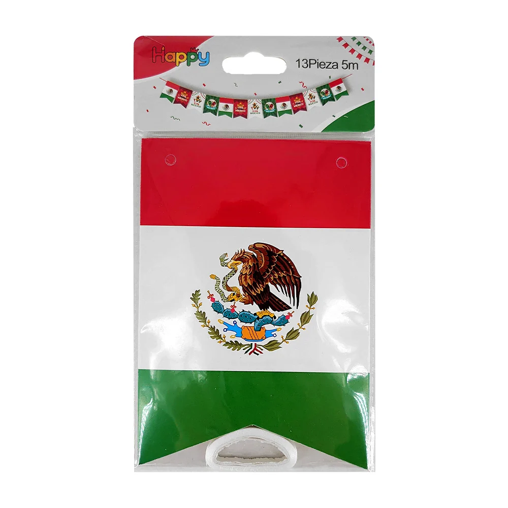 Banderín con diseño bandera de méxico 13pzas 5m / happy / gq-30