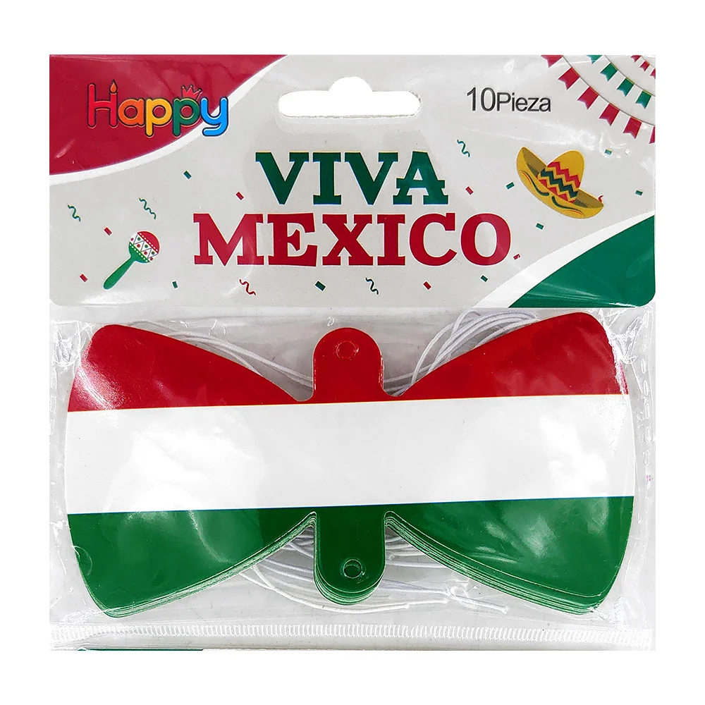 Paquete con 10 moños de cartón con diseño rayado tricolor / gq-40
