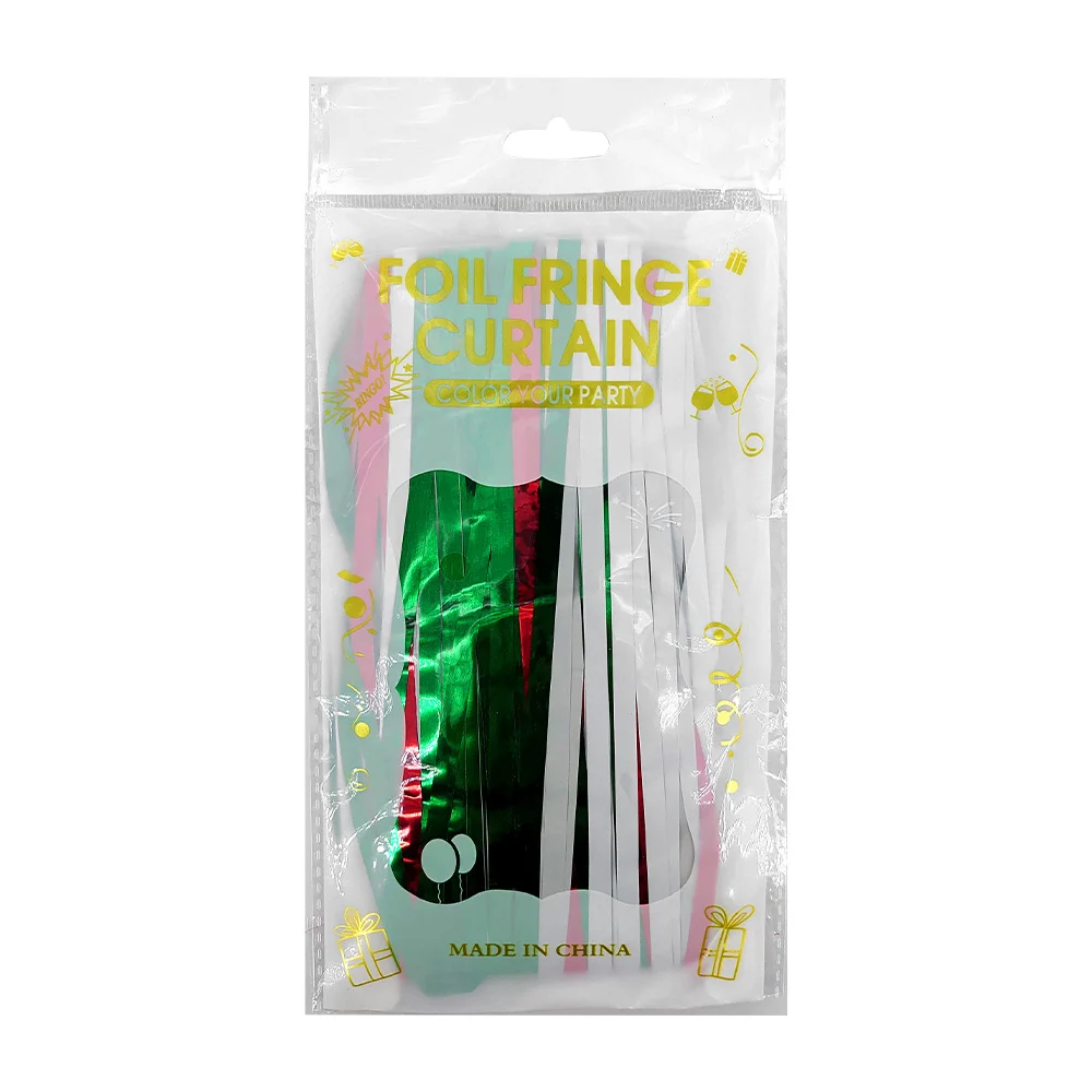 Cortina metálica con diseño tricolor verde, blanco y rojo para fiesta mexicana / foil fringe curtain