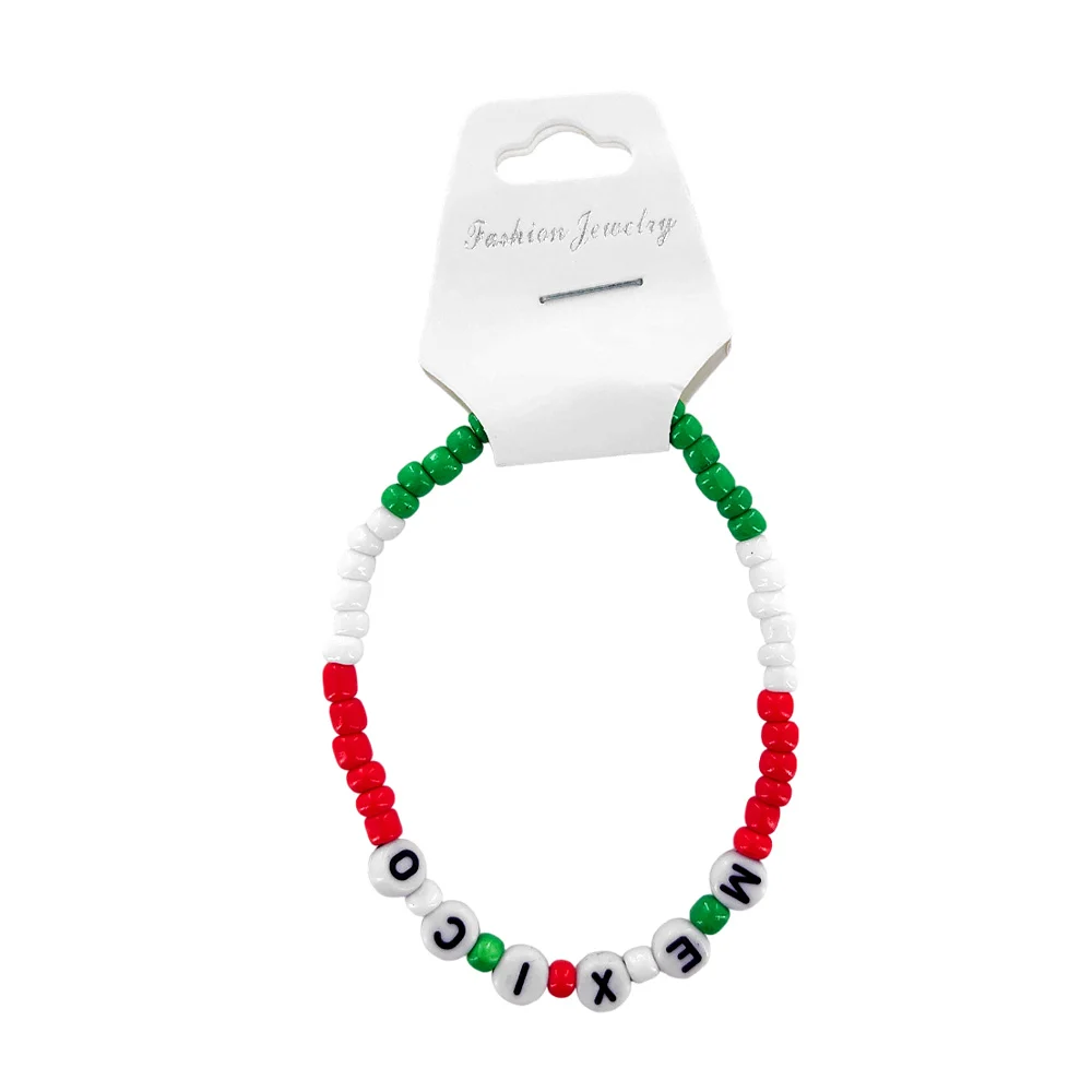1pza Pulsera elástica de bisutería tricolor con frase méxico / fashion jewelry / gq-8