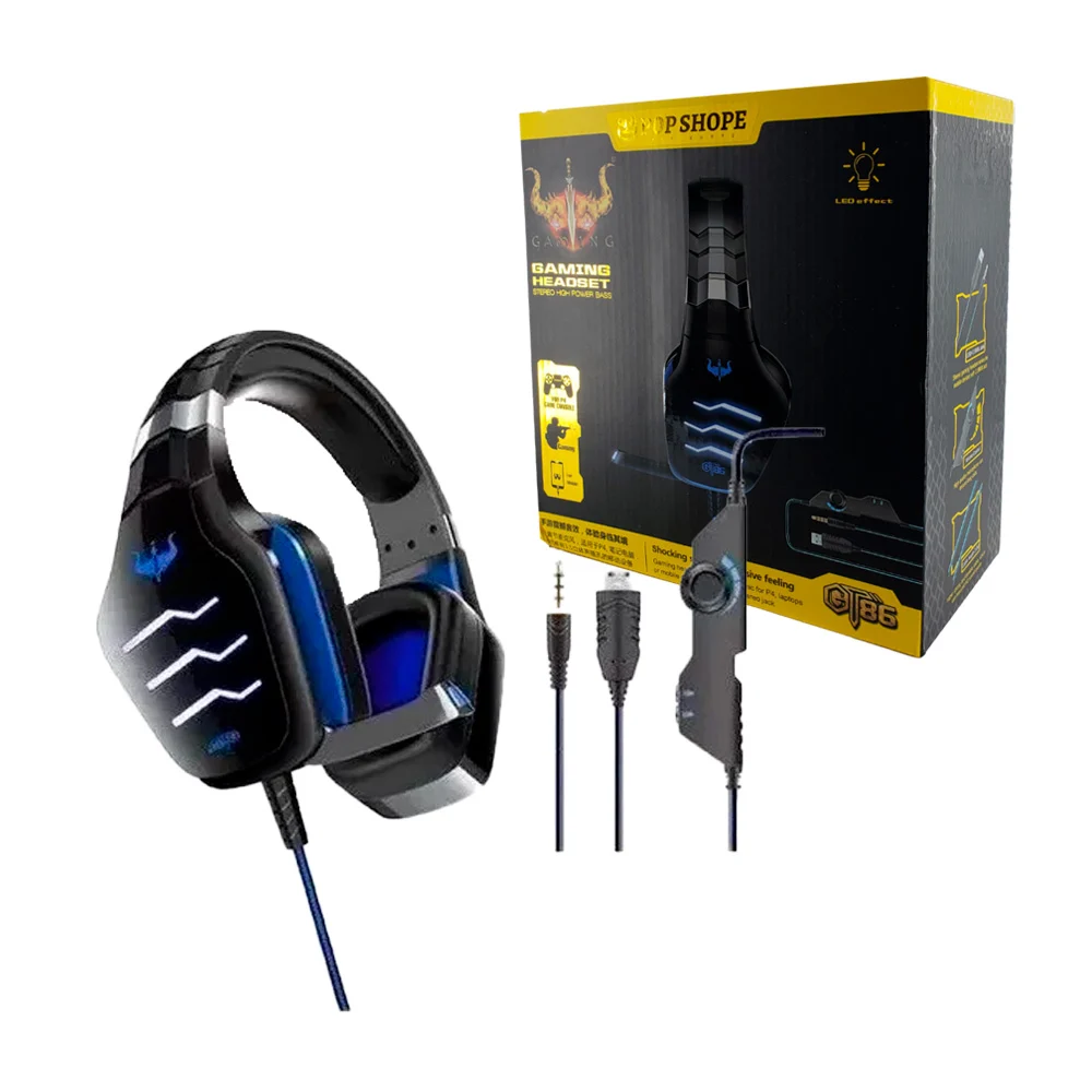 Audífonos diadema gamer pop shope alámbricos cable de 2m con micrófono y luces rgb, variedad de colores / gaming headset / gt86