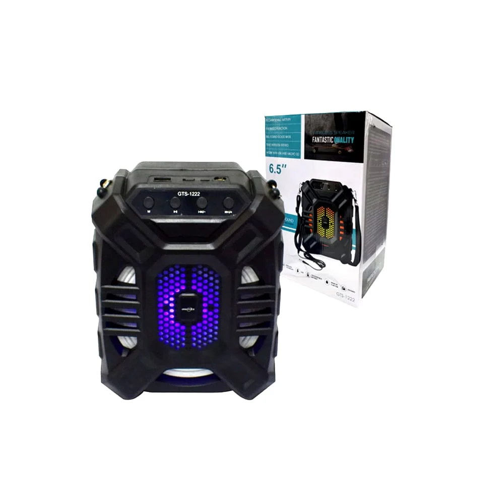 Bocina bluetooth greatnice cuadrada de 6.5 pulgadas con correa, micrófono y luz led / gts-1222