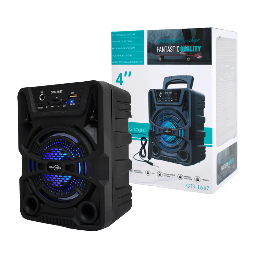 Bocina bluetooth de 4 pulgadas con puerto usb-sd, fm, luces rgb y micrófono / gts-1637