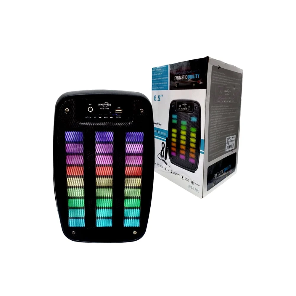 Bocina bluetooth greatnice de 6.5 pulgadas con micrófono, radio FM, batería recargable y función micro sd y USB fanstastic quality / gts-1793
