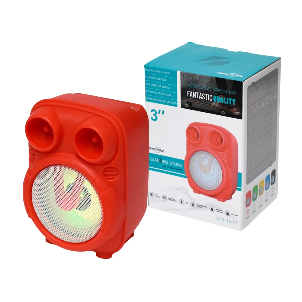 1pza Bocina inalámbrica, recargable, cuadrada, con iluminación led, puertos de conexión y/o carga, variedad de colores / gts-1817