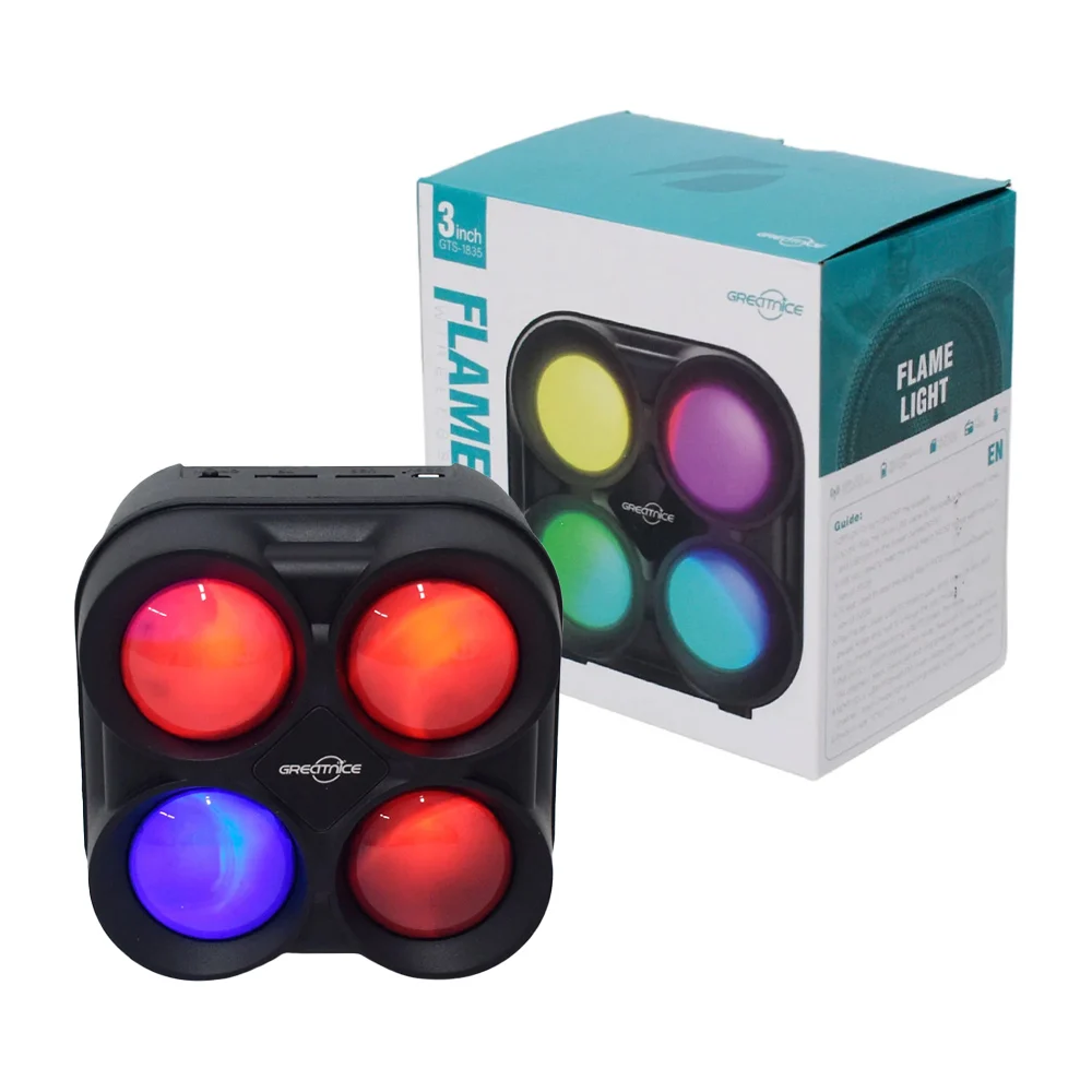Bocina bluetooth de 3 pulgadas con forma cuadrada, luces rgb, puerto usb-sd y fm / gts-1835