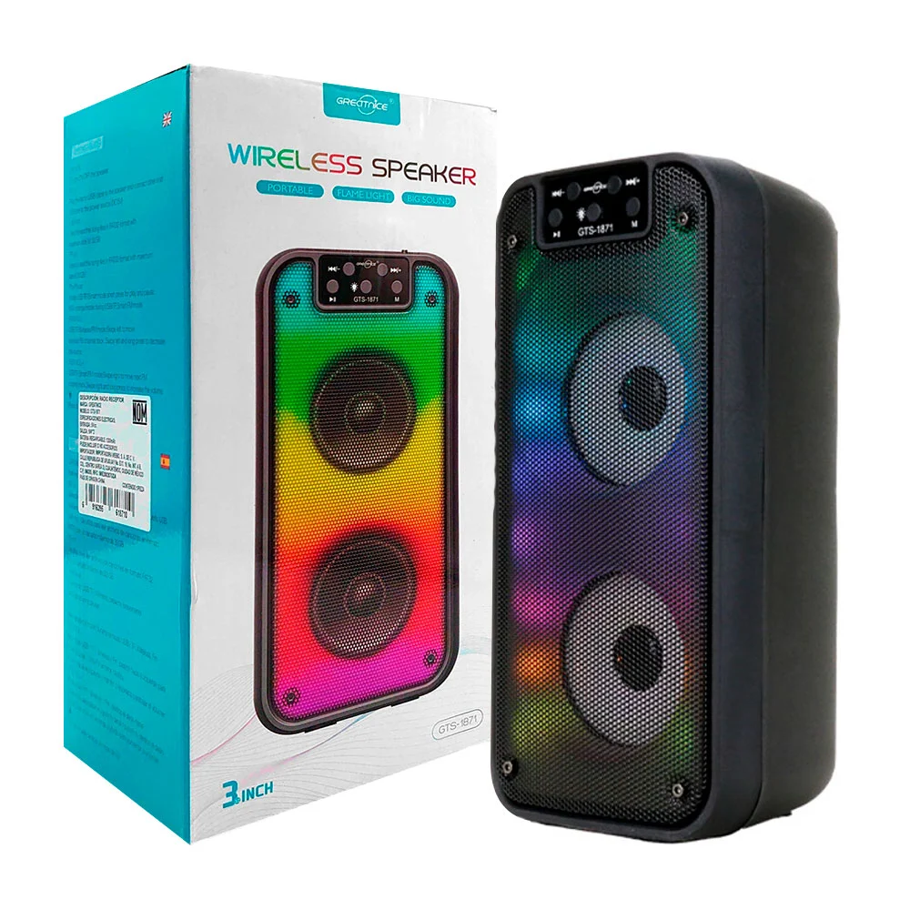 Bocina bluetooth greatnice de 3x2 pulgadas con radio fm, puerto usb-tf y luces rgb / gts-1871
