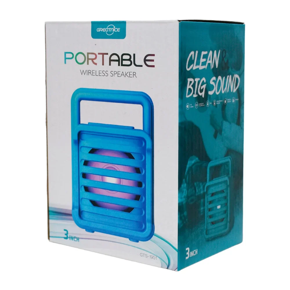 Bocina bluetooth greatnice de 3 pulgadas con luz rgb y puerto usb y sd / portable wireless speaker / gts-1951
