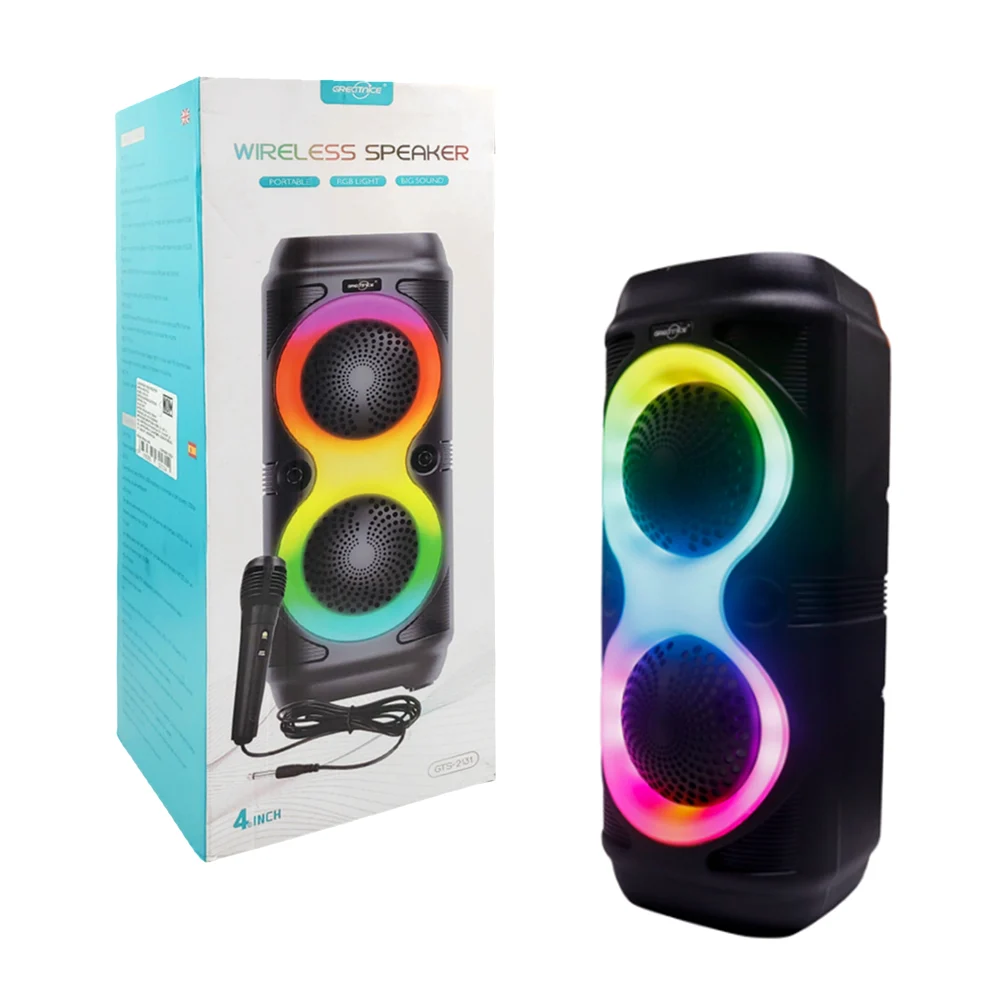 Bocina alargada de 8 pulgadas, doble altavoz con luz rgb, inalámbrica, recargable, entrada usb, tf + micrófono / gts-2131 / bocina gratnice / bocina 4x2 pulgadas