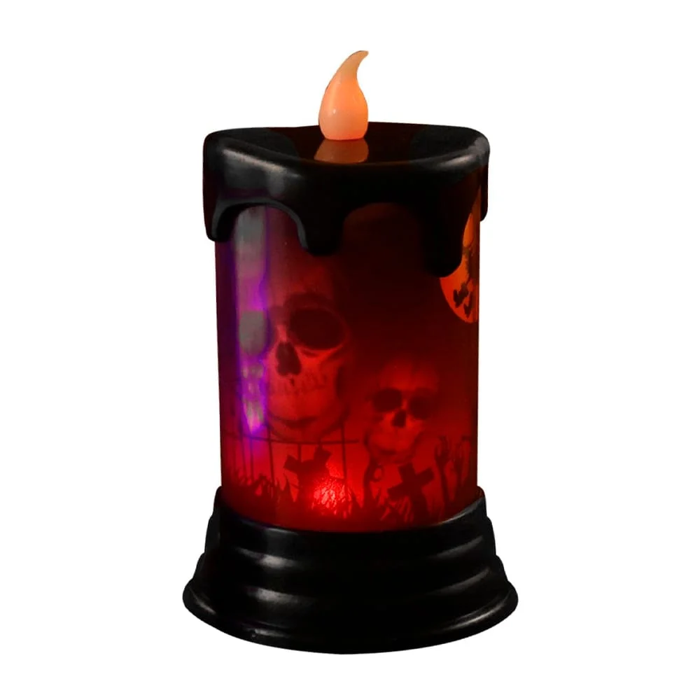 1pza Lámpara tipo vela decorativa con estampado de halloween y luces led rgb, variedad de modelos / ze-1444