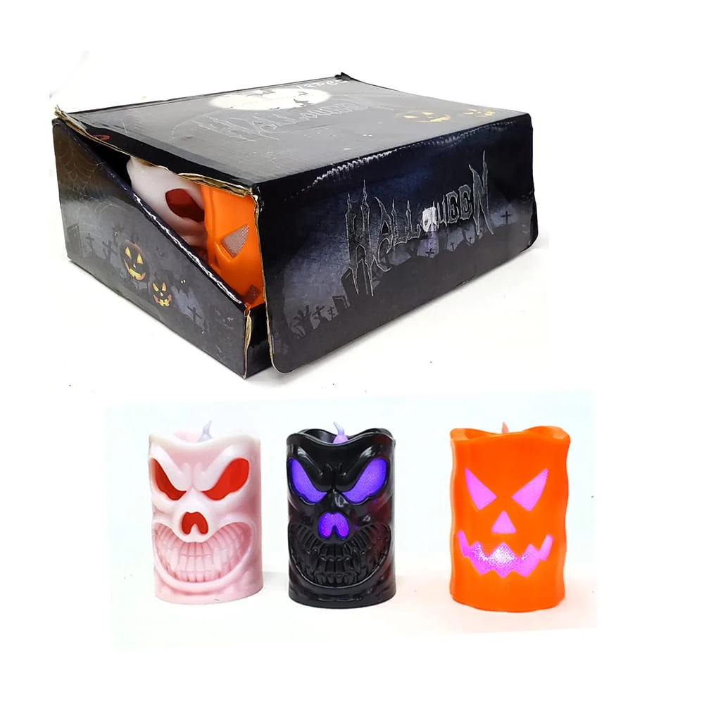 1pza Lámpara tipo vela decorativa con temática de happy halloween y luces rgb, variedad de colores / gui-1396