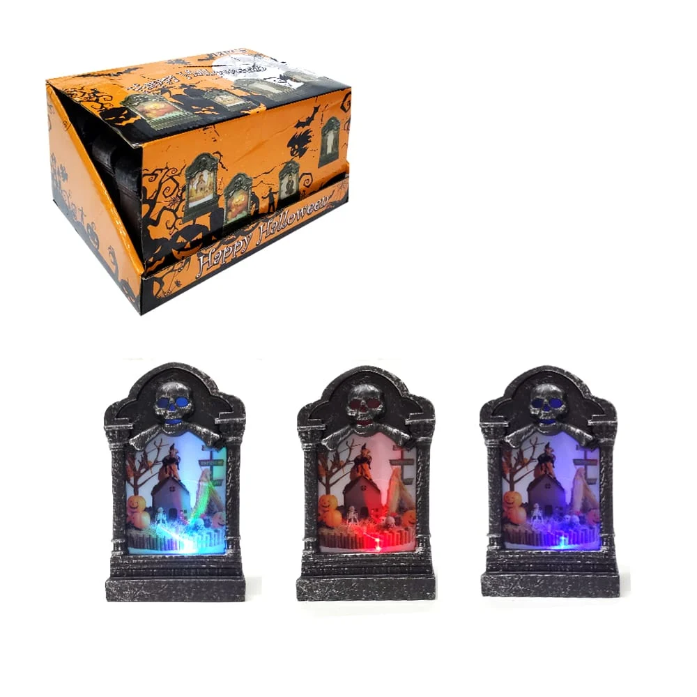 1pza Lámpara decorativa con diseño de lápida en temática de halloween y luces rgb / gui-1478