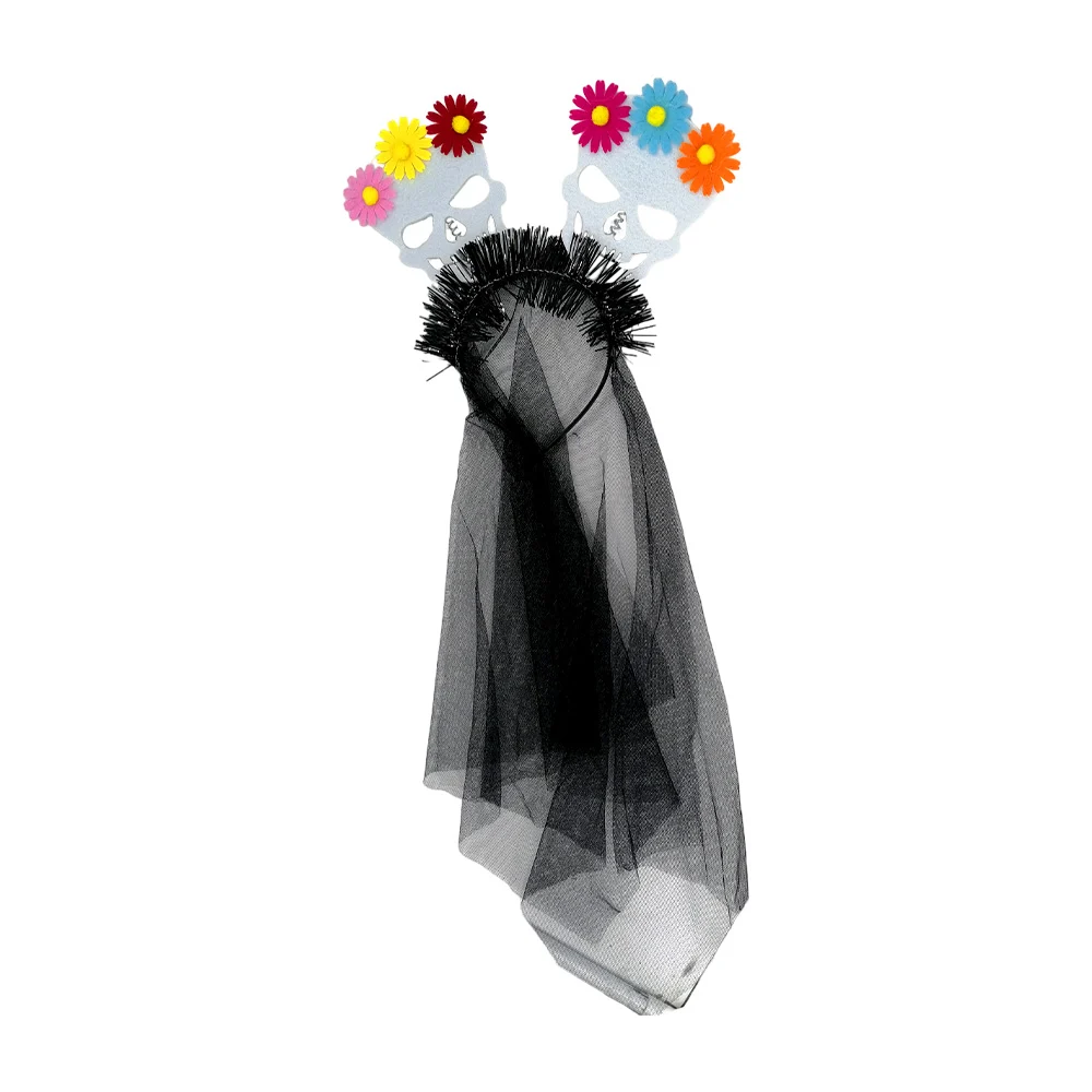 1pza diadema de resortes con calaveras, escarcha y velo, variedad de colores / gui-2602