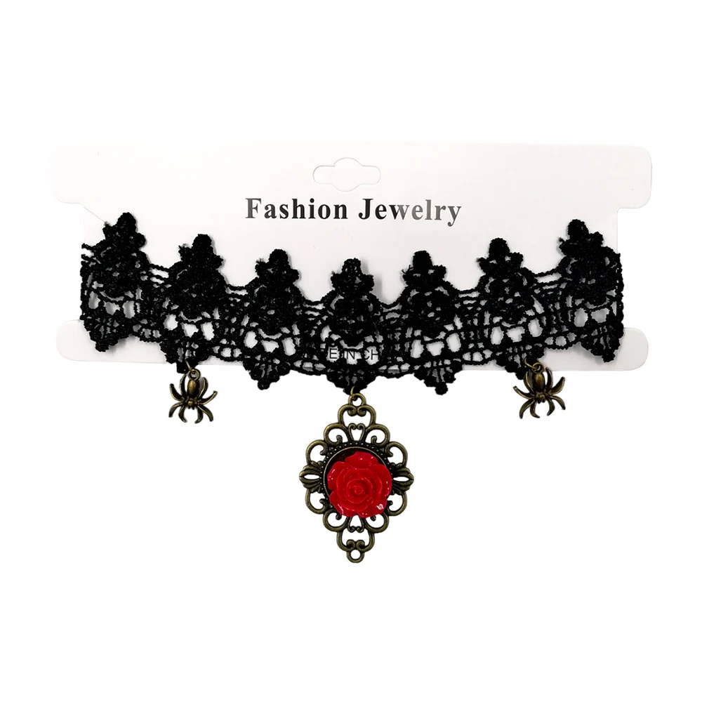 1pza Collar / gargantilla con temática de halloween, murciélago, arañas y rosa, variedad de modelos / fashion jewelry / gui-3093