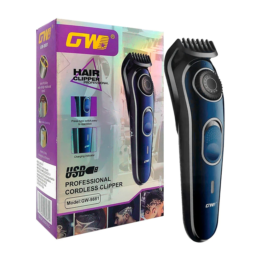 Máquina inalámbrica cortadora gwd con peineta integrada y nivel ajustable para cortar cabello / gw-9881 / ln75-v18