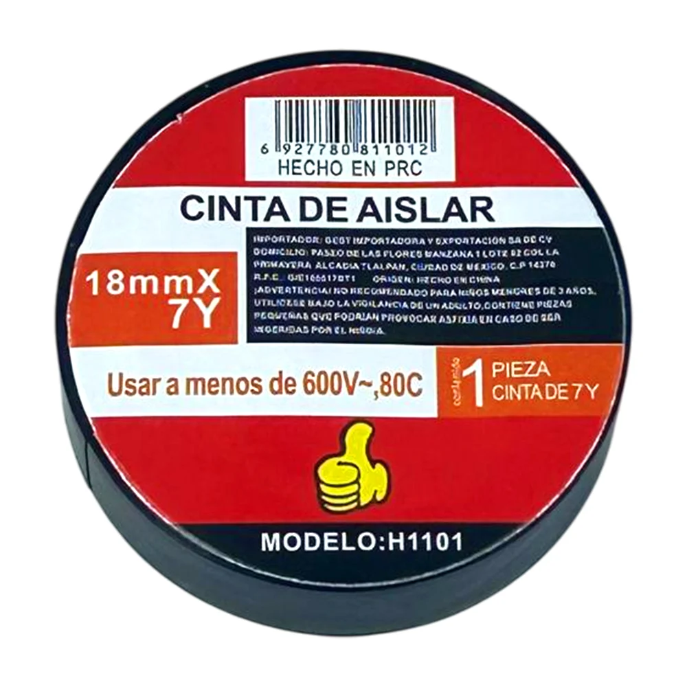 1pza Cinta aislante negra de vinil 18mmx7y / h1101