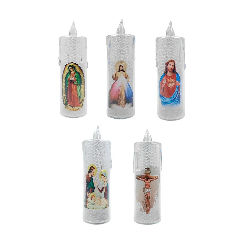 1pza Lámpara led decorativa en forma de vela con luz cálida y diseño imágen religiosa, 13cm, variedad de modelos