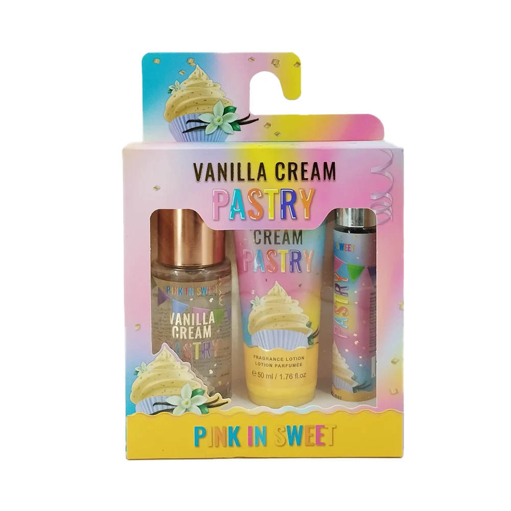Set vanilla cream pastry con perfume de 60ml, loción de 50ml y perfume de bolsillo de 20ml / pink in sweet / h704