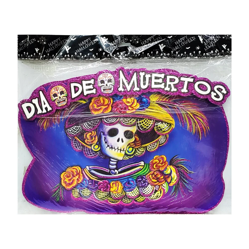 1pza Adorno móvil para decoración de día de muertos con diseño de calavera 45cm, variedad de modelos / lin-71-2