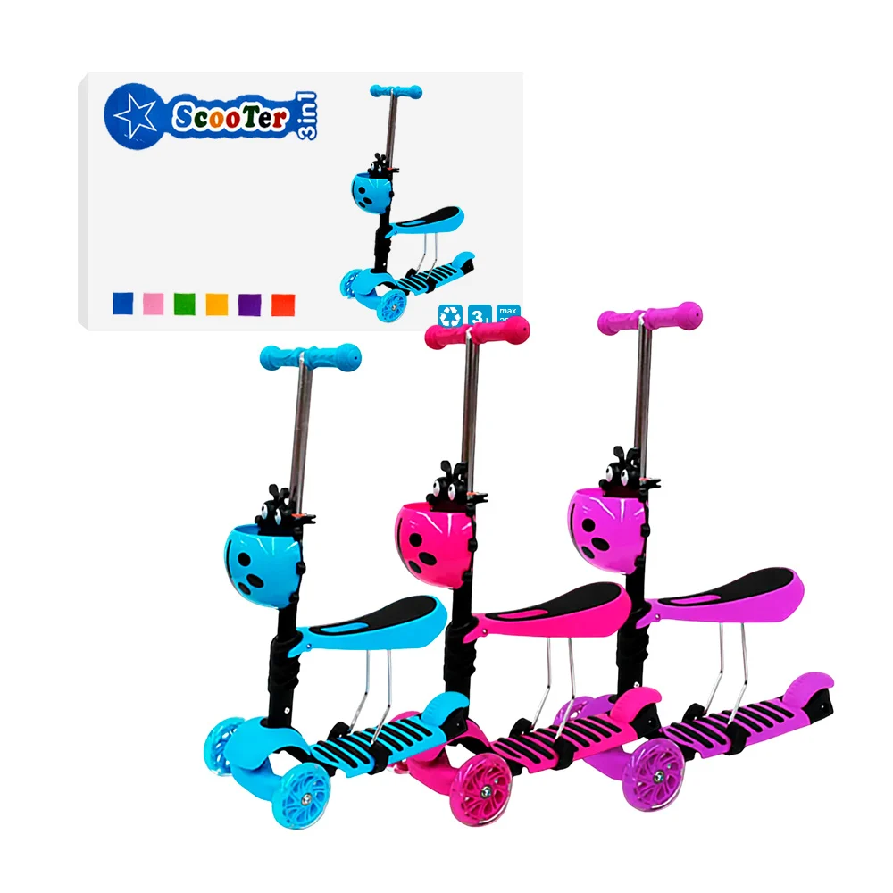 Patín del diablo scooter infantil con asiento y 3 ruedas, variedad de colores / scooter 3in1