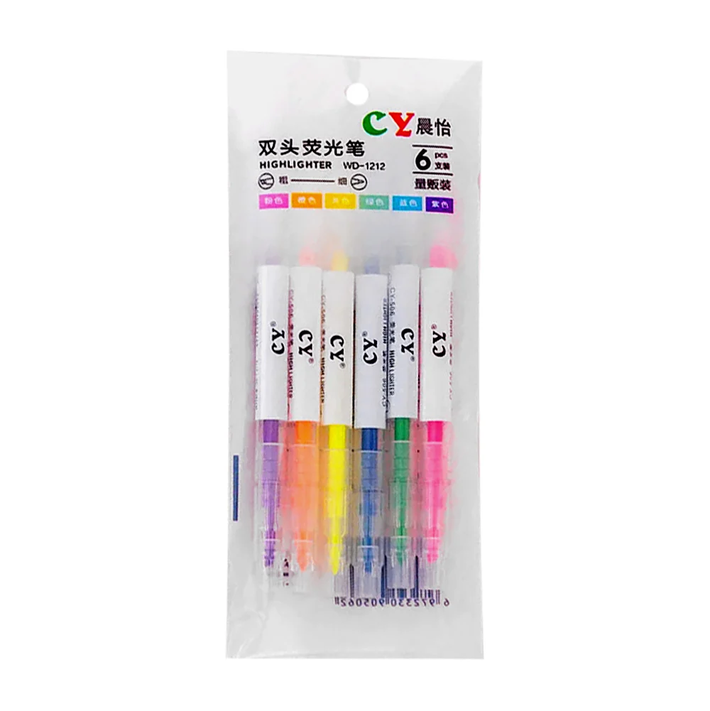 Paquete con 6 marcatextos o highlighter, de colores fluorescentes, con punta doble / cy highlighter
