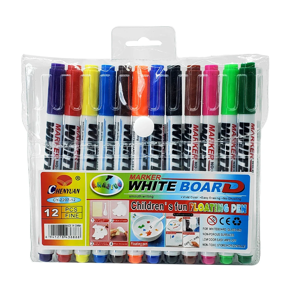 Paquete con 12 marcadores plumones white board, variedad de colores / chenyuan / cy888