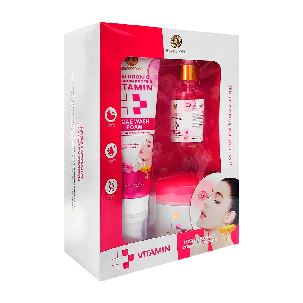 Paquete con crema, jabón y serúm con vitaminas y ácido hialurónico / heaven dove / 1173b