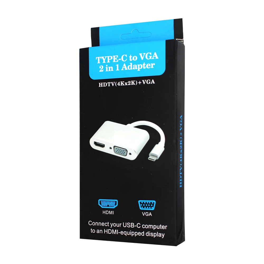 Convertidor adaptador tipo-c a puerto hdmi y vga hdtv 4kx2k / type-c to vga 2 in1 adapter