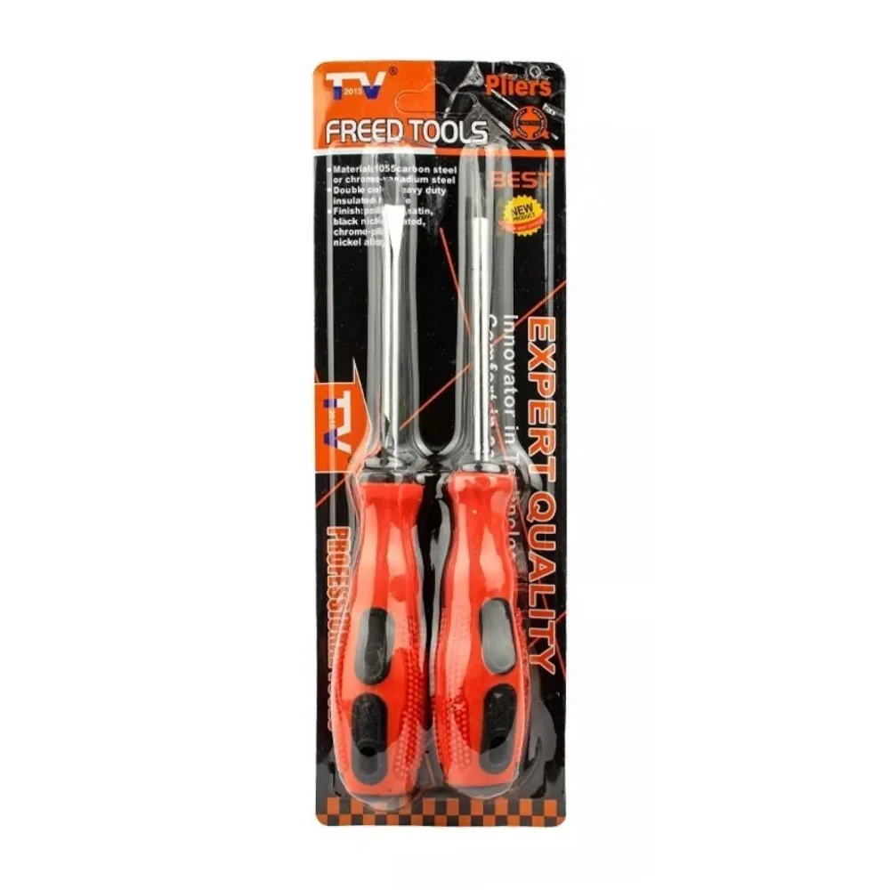 Juego con 2 desarmadores de punta plana y cruz con mango de plástico / freed tools