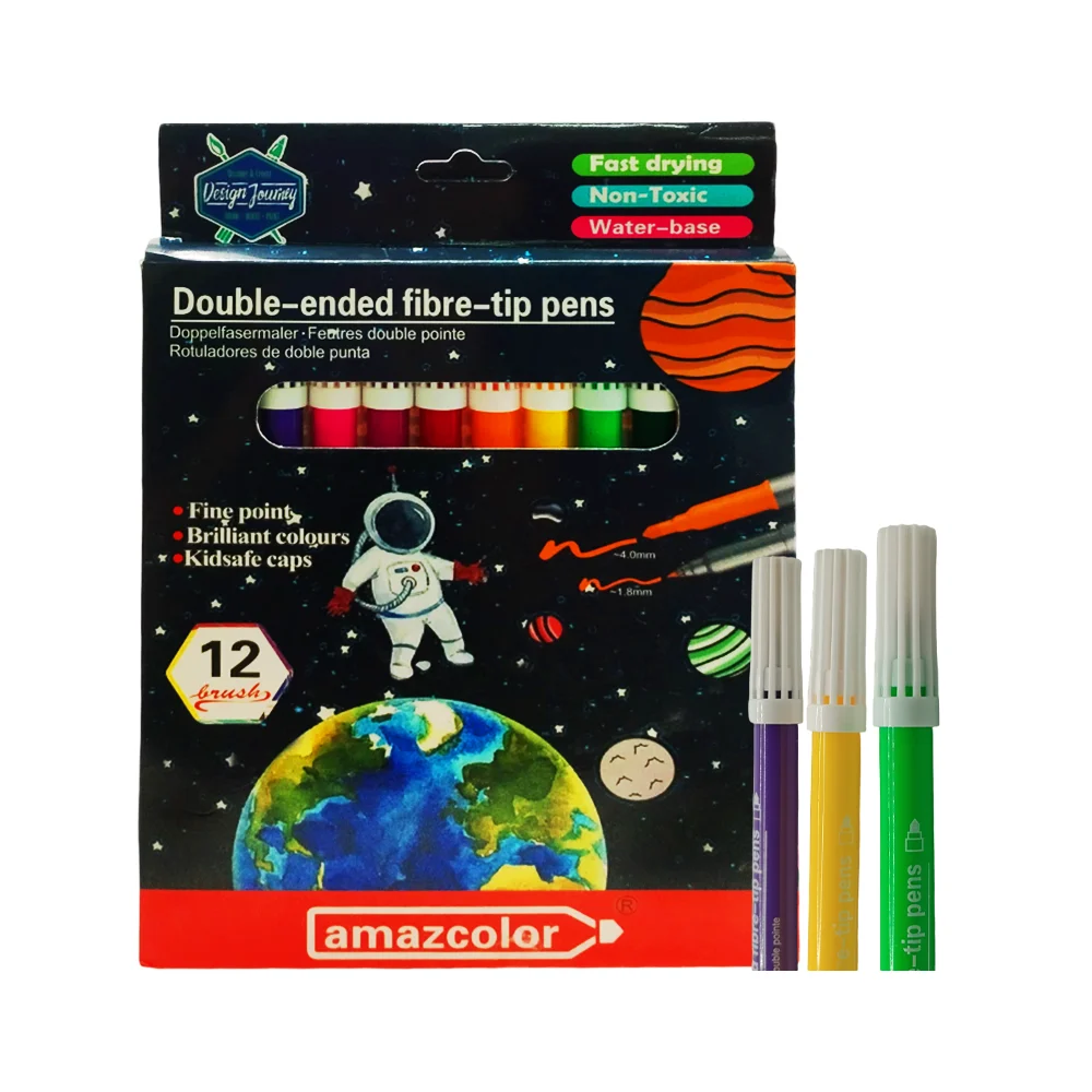 Caja de 12 marcadores plumones amazcolor con doble punta, variedad de colores / double-ended