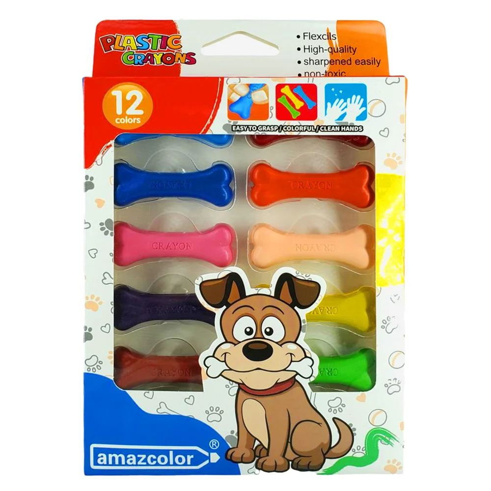 Caja con 12 crayones en forma de hueso, variedad de colores / amazcolor / 80651