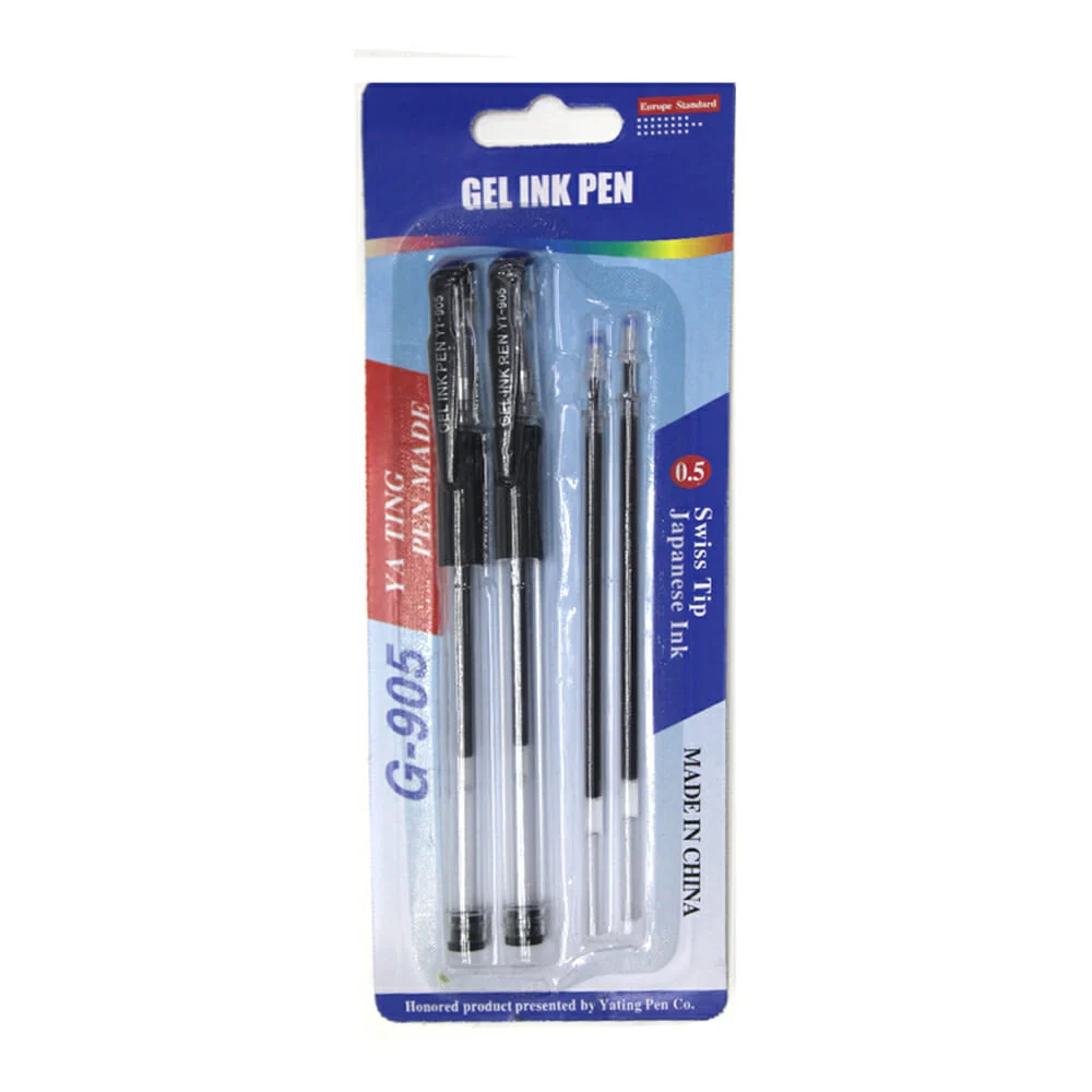 Set de 2 plumas bolígrafos gel ink pen con 2 repuestos de tinta negra / hfy-9219set