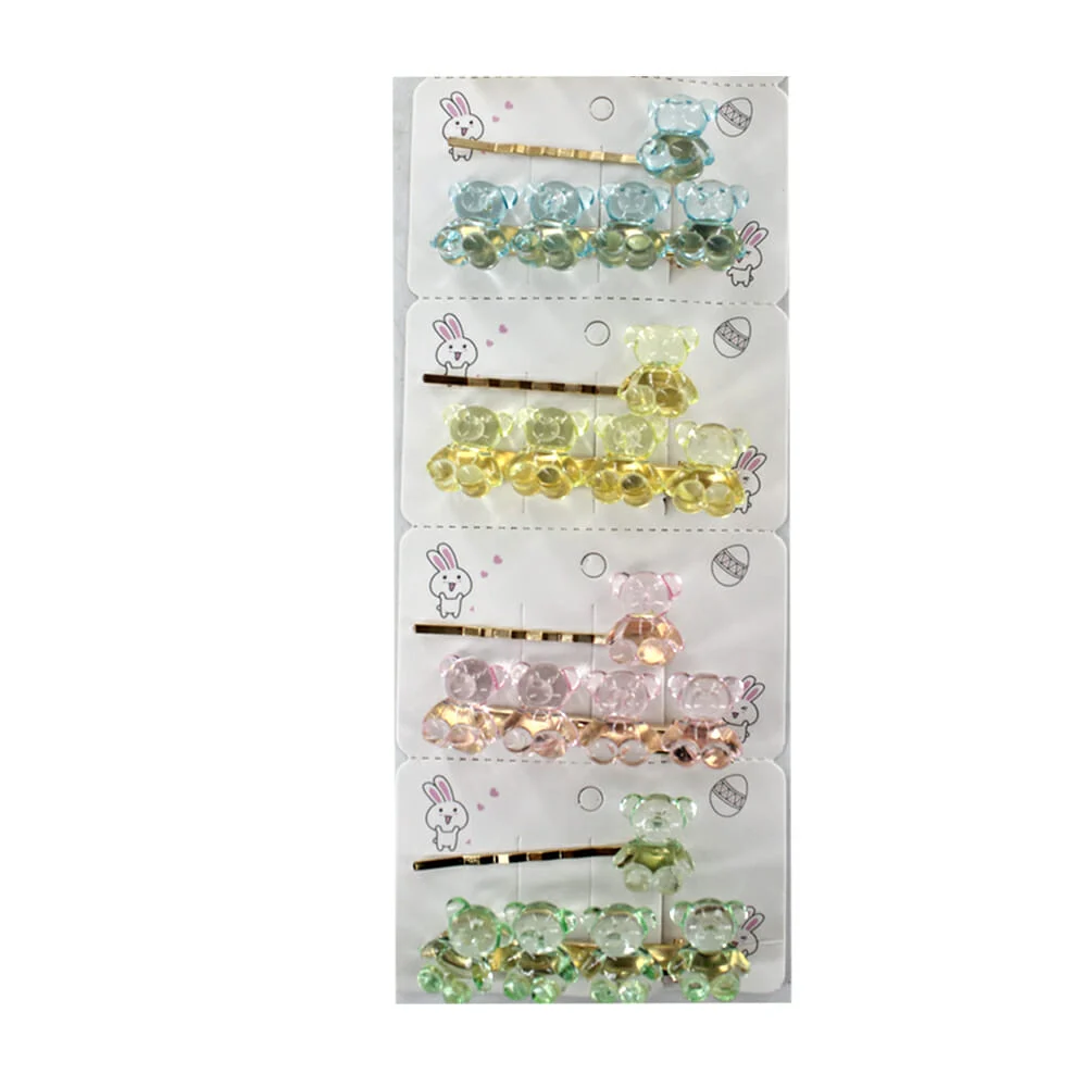 Blíster de 2 broches o pasadores con decoración de ositos translúcidos para cabello, variedad de colores
