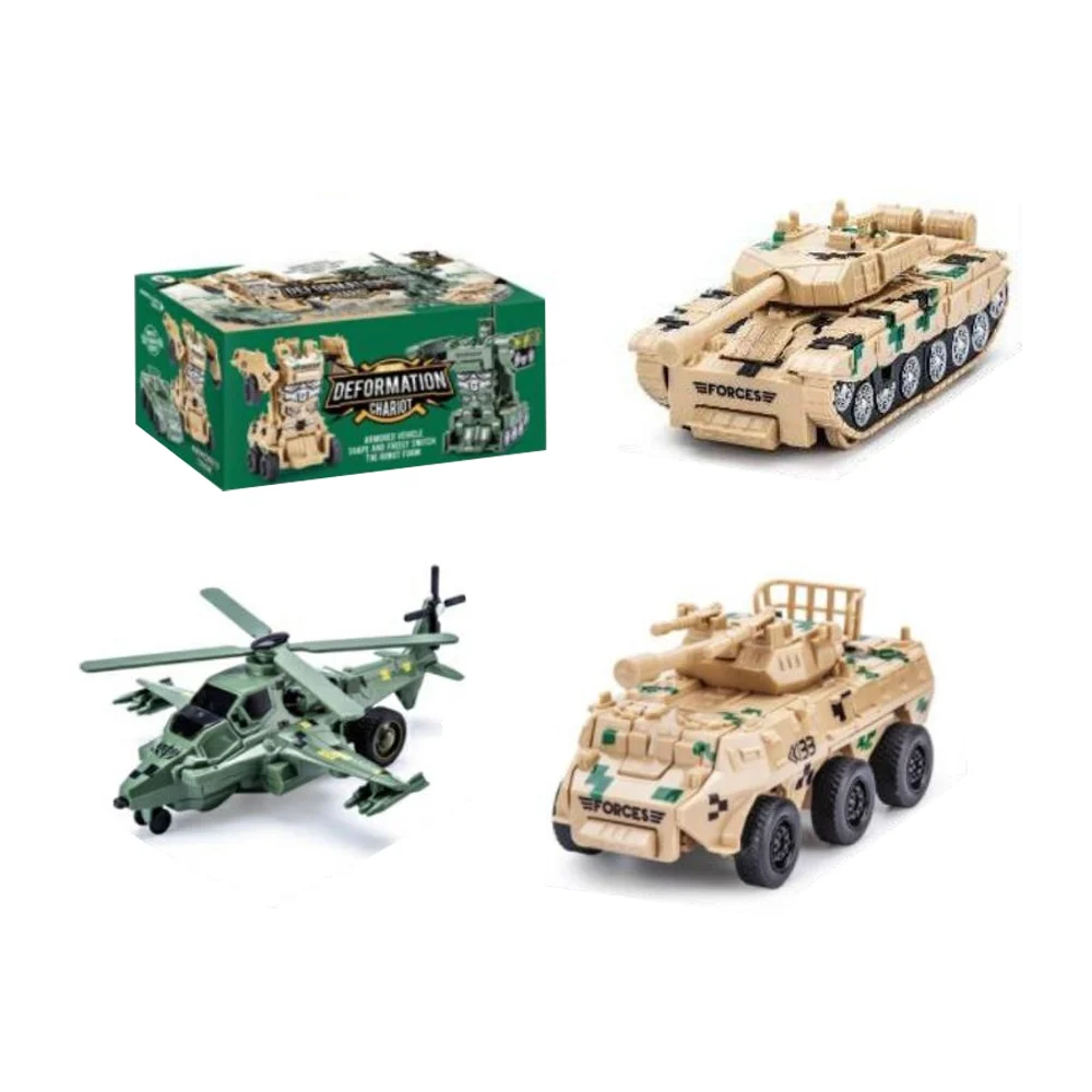 Set 3pzas deformation robot military 2 tanques y un helicóptero tipo transformer, variedad de colores / hfy-9381