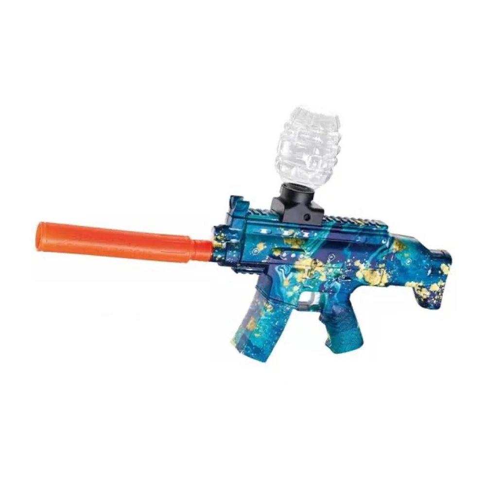 Pistola ametralladora shooting competition de hidrogel eléctrica con pila de litio recargable y accesorios diseño pintura salpicada / hfy-9686