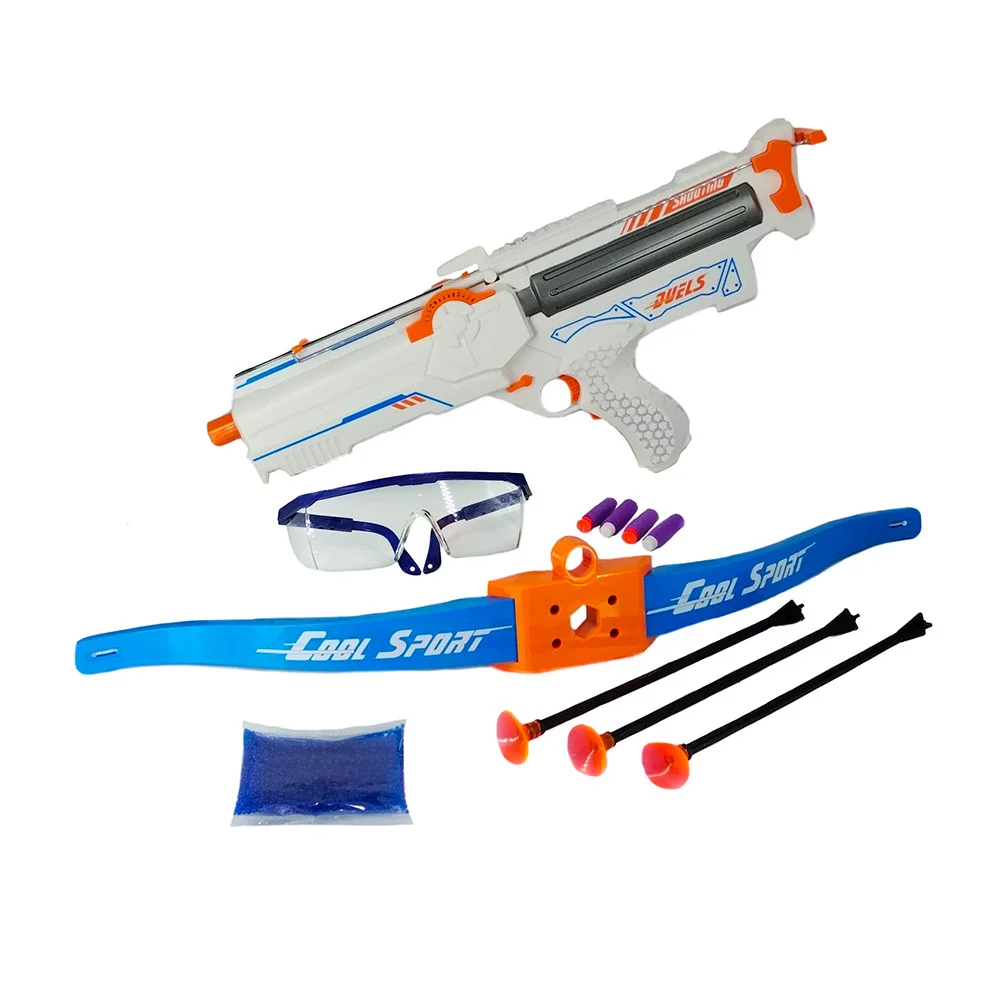 Pistola eléctrica y manual lanza dardos o bolitas de hidrogel con accesorios y pila de litio recargable + arco, variedad de colores / hfy-9692