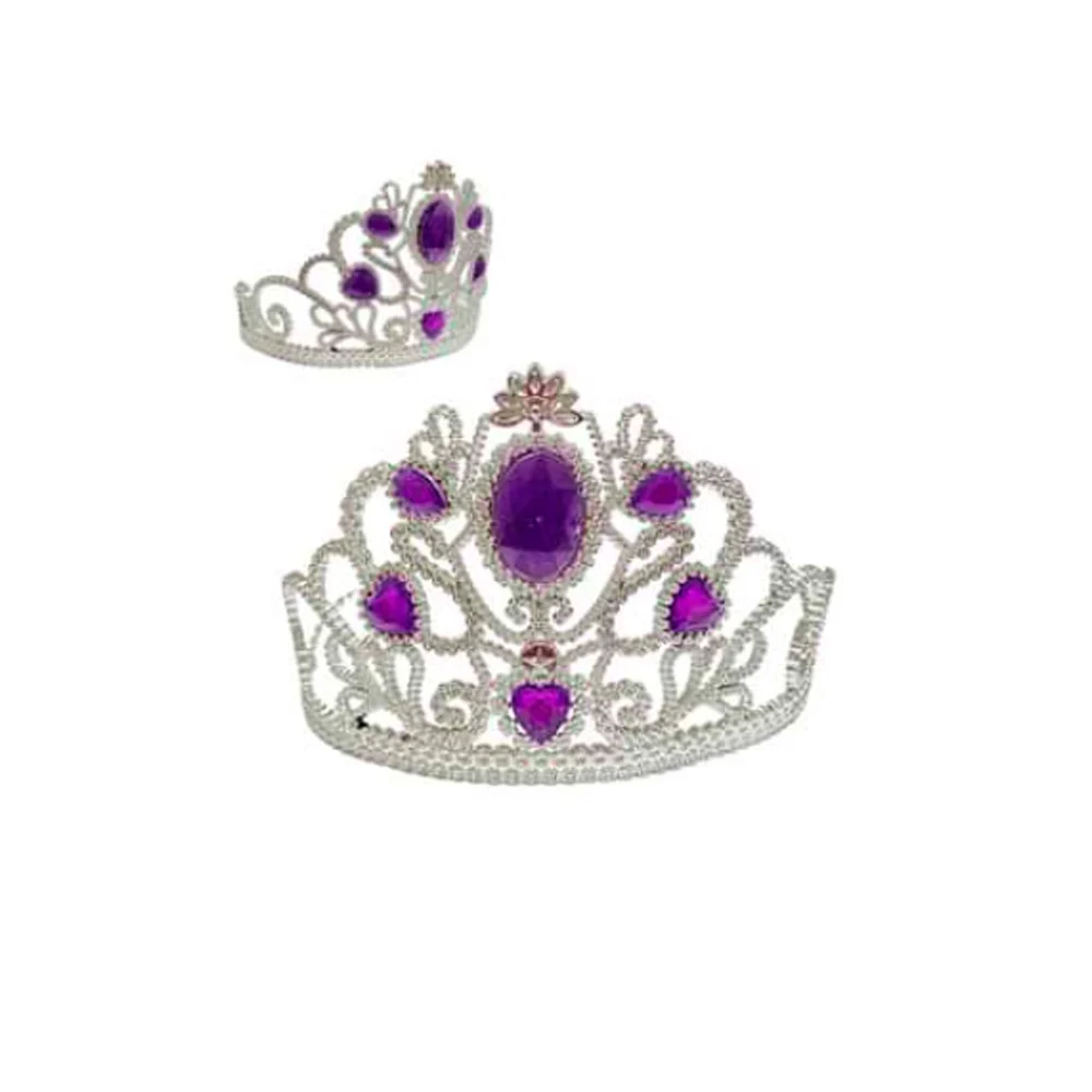 Paquete 12pzas coronas plateadas estilo princesa con pedrería, variedad de colores / hg-108