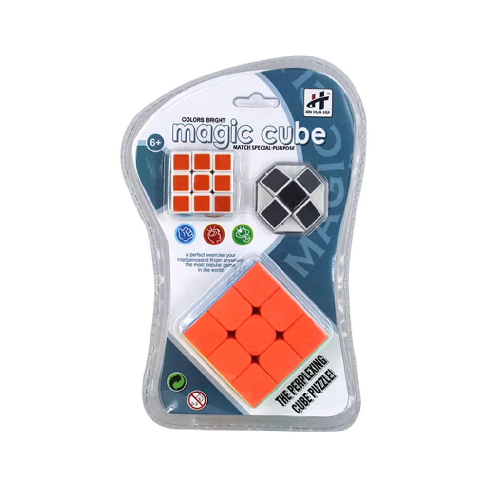 Blíster 3 pzas cubos mágicos rubik, variedad de tamaños y formas / magic cube hh-002