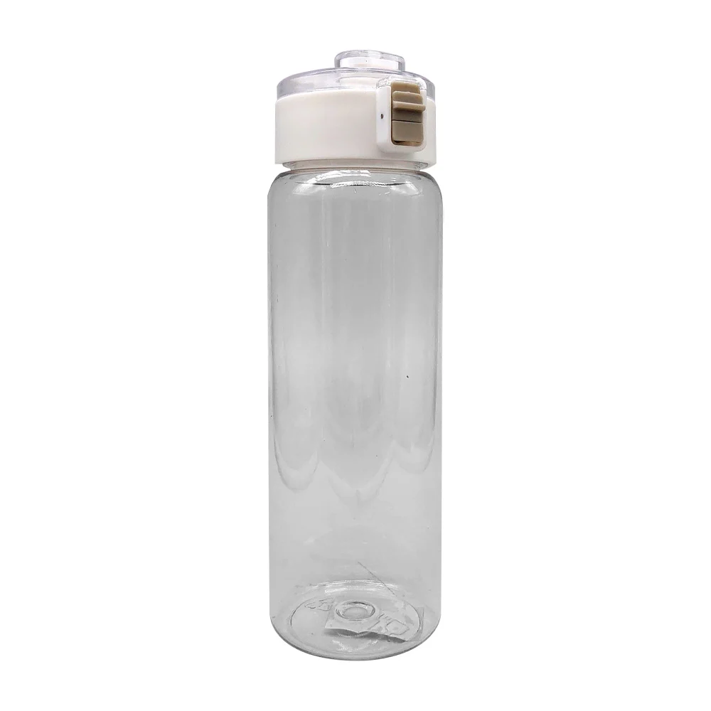 Botella cilíndrica de plástico transparente lisa capacidad de 800 ml, filtro en la tapadera y con agarradera / 200553