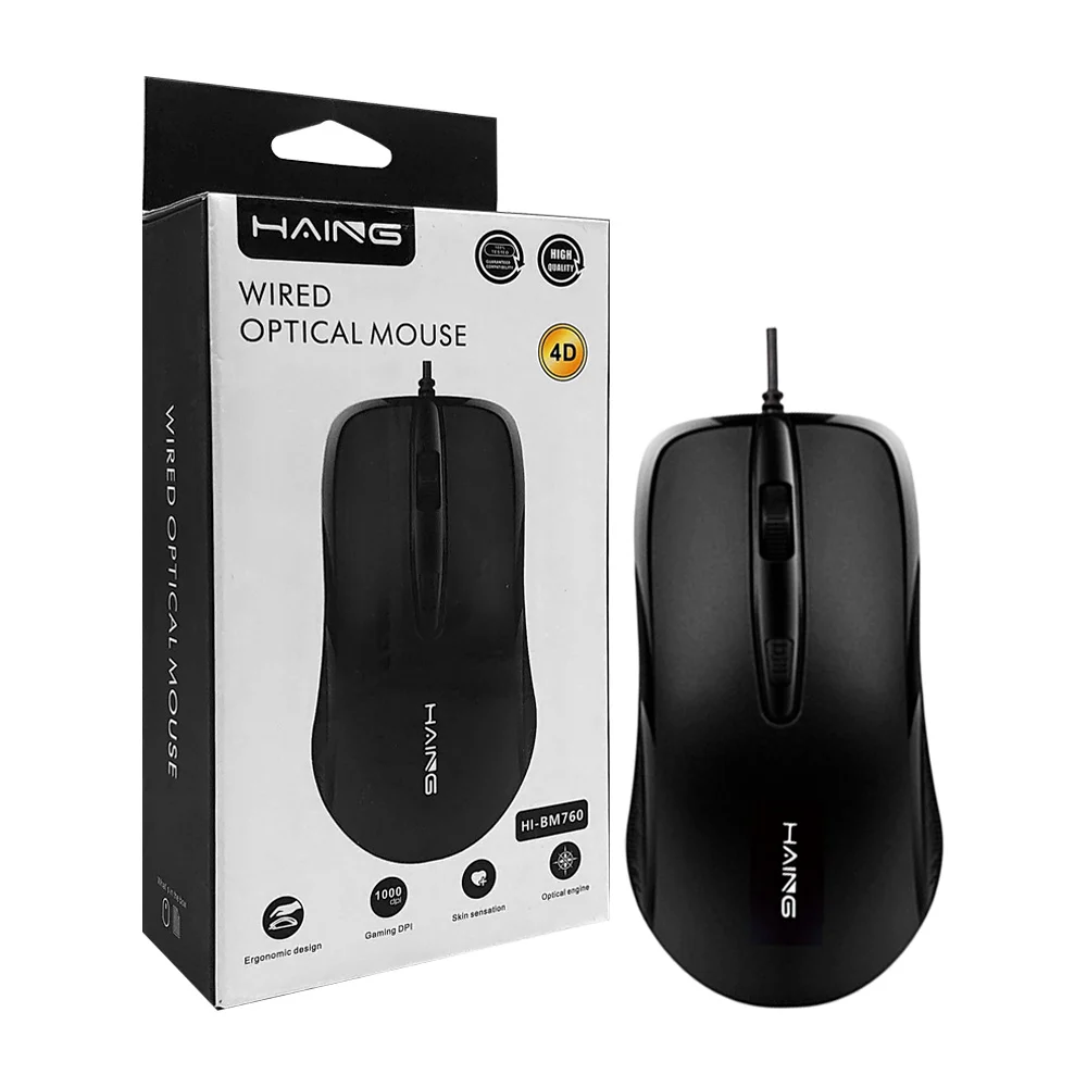 Mouse alámbrico óptico haing con diseño ergonómico, 1000dpi / 124479
