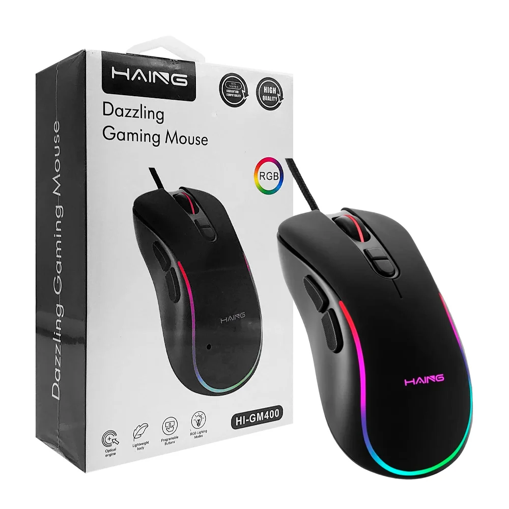 Mouse alámbrico haing con botones programables y luz led rgb, 2400dpi / 040225