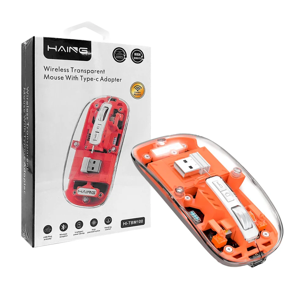 Mouse inalámbrico transparente haing con receptor bluetooth usb, 2.4ghz / 050415