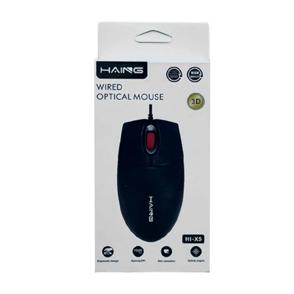 Mouse alámbrico óptico usb con diseño ergonómico / wired optical mouse / hi-x5