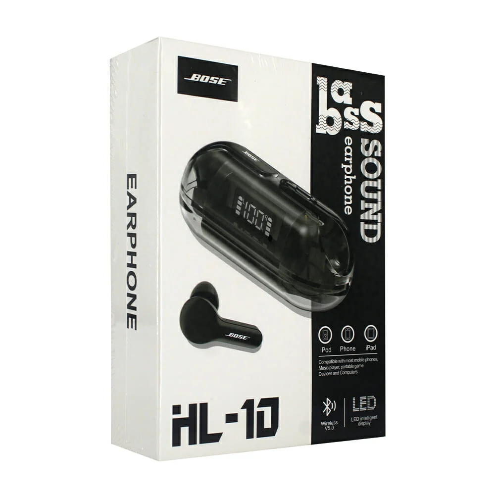 Audífonos inalámbricos earphone bass bluetooth con estuche alargado transparente indicador de carga / hl-10