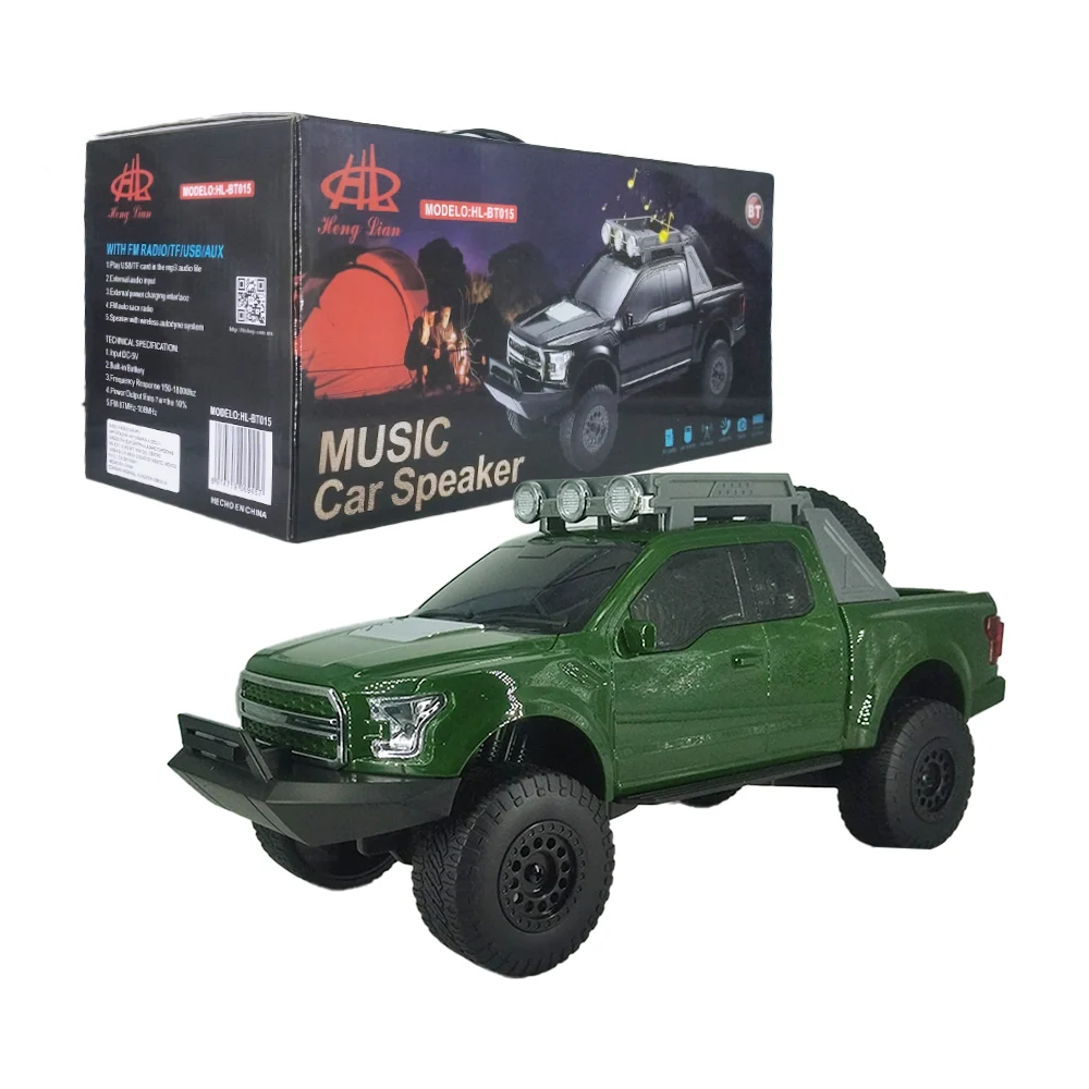 1pza Bocina inalámbrica, recargable, decorativa, en forma de camioneta pickup, bicolor, con función de radio y puertos conectores, variedad de funciones / music car speaker / hl-bt015