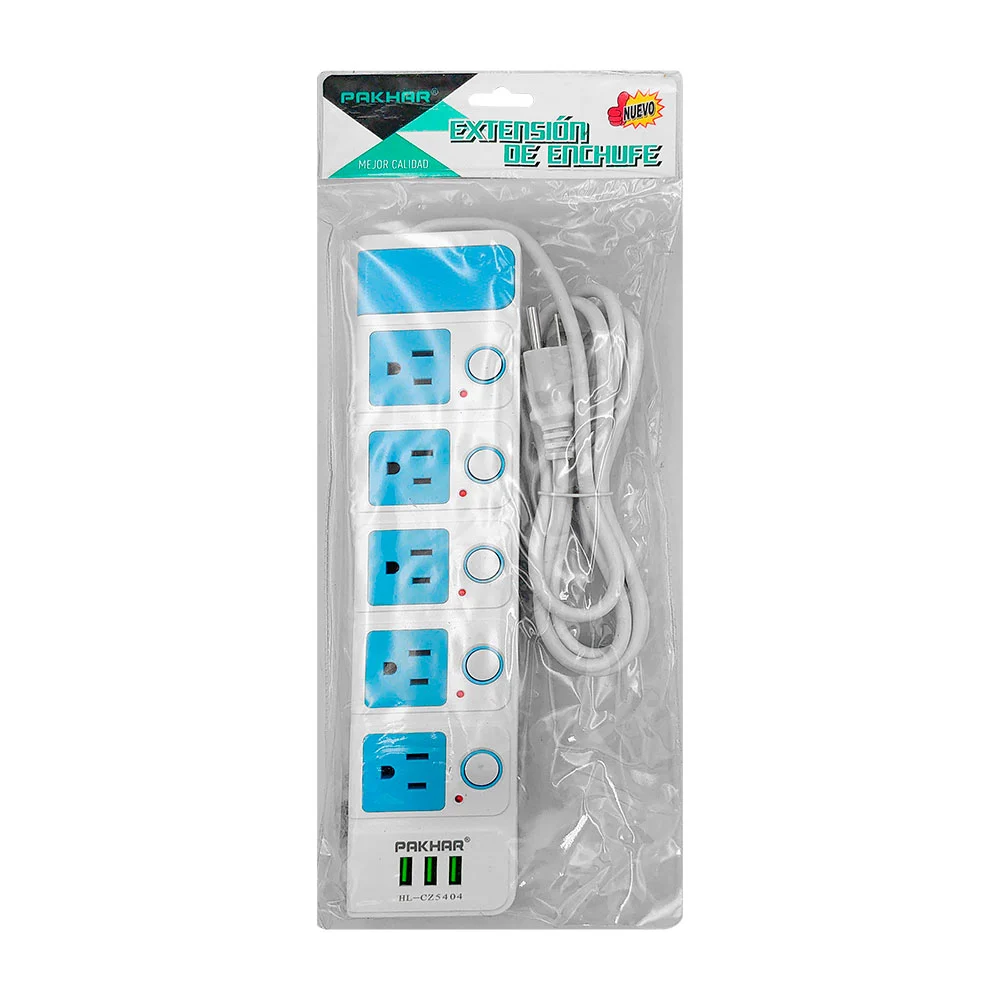 Barra multicontacto con 5 enchufes tomacorrientes, 3 puertos usb y botones de seguridad / pakhar / cz5404