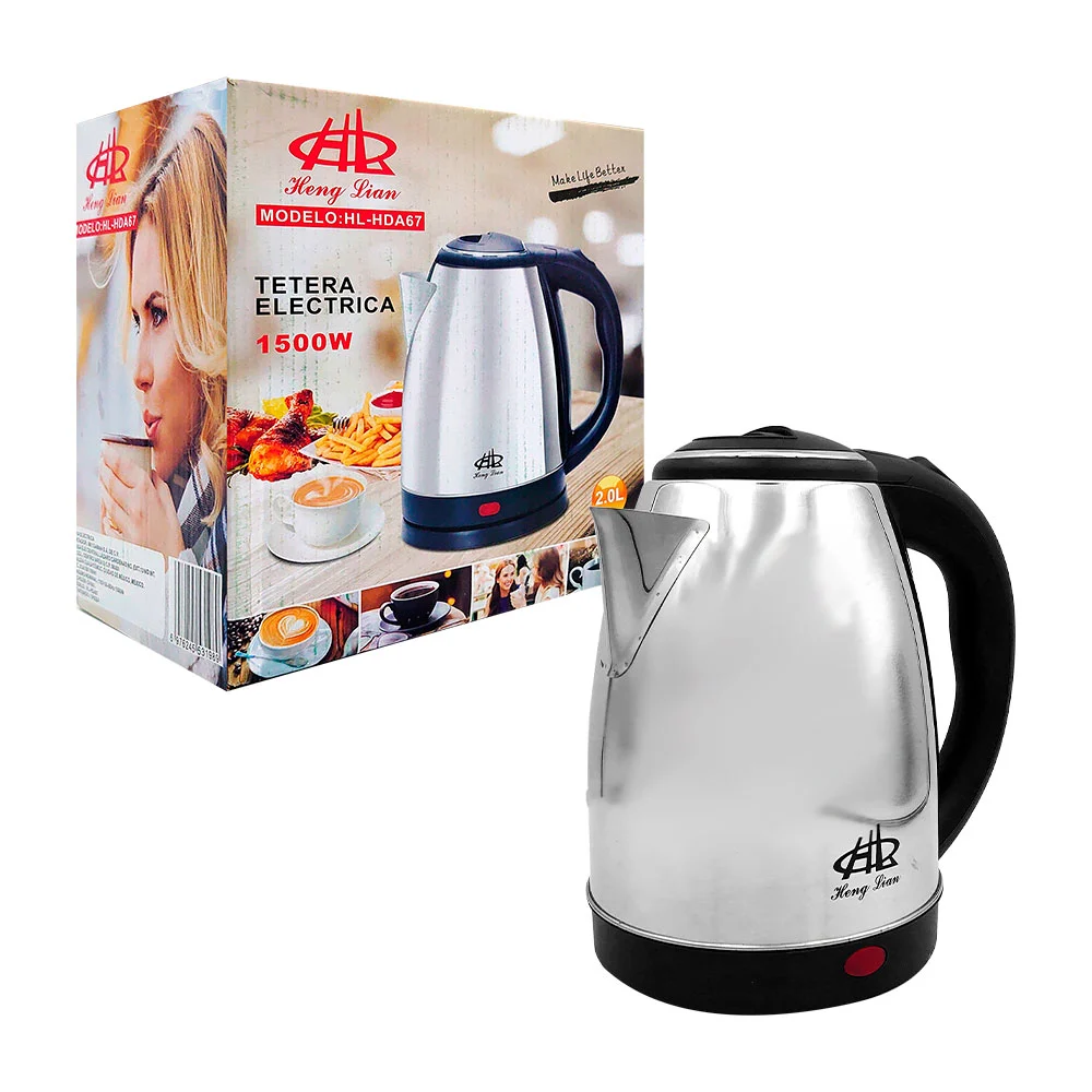1pza Hervidor / tetera eléctrica metálica, con base, mango de plástico y capacidad de 2L, variedad de usos / hda67 / 1500w