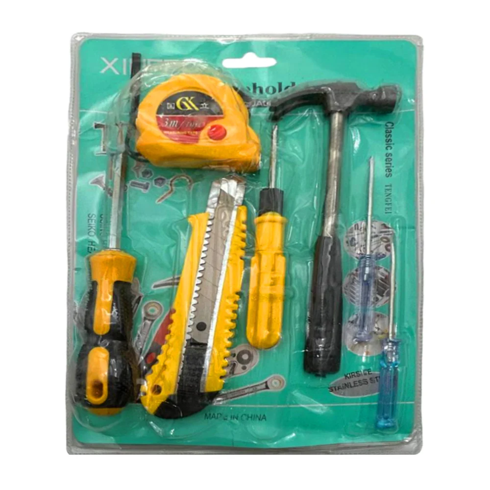 Juego de herramienta con flexómetro 3m, martillo pequeño, 4 desarmadores y cutter / xinfei / household tools / hl-ju9070